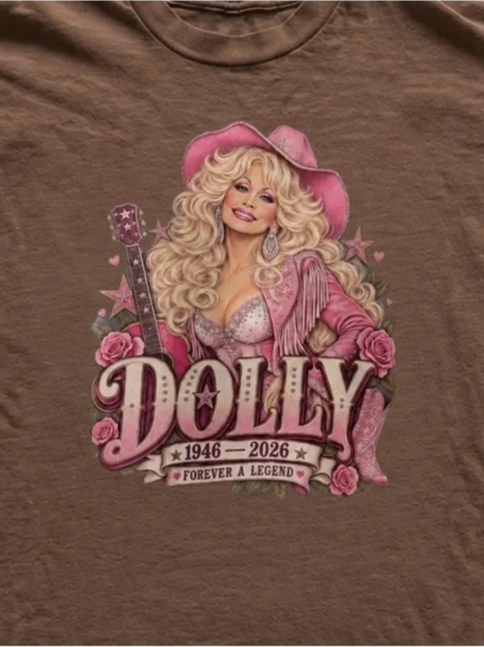 Gildan Brown Tee with Pink Dolly Graphic - Picture 2 of 4